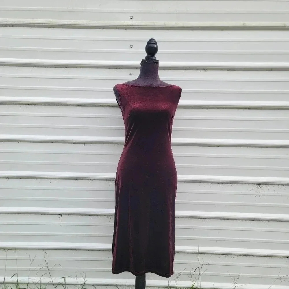 S&G Sac See Girl Soft Velvet Sleveless Burgundy Red Dress Womens Sz S